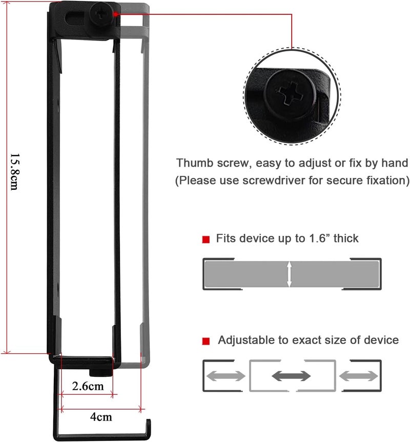 IFCASE Aluminum Wall Laptop Mount Holder for MacBook Air, Pro, Surface, iPad, Tablets, Cell Phones with Headphone Hook, Anti-Scratch Pads, Adhesive & Screws (Black) - Image 2